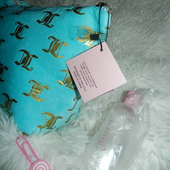 Juicy Couture Cosmetic Makeup Case Travel Velour Bag Blue Turquoise🆕📦🏃🏻💨🚚 - Picture 12 of 16